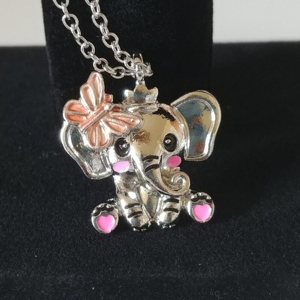 Silver & Pink Women's Elephant Necklace 10 inch NWOT
